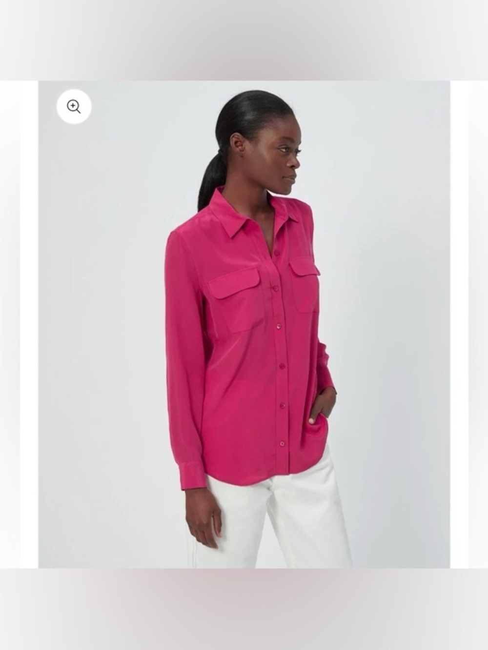 Equipment Femme Silk Blouse Hot Pink Coquette Feminine Button Down Top Size M